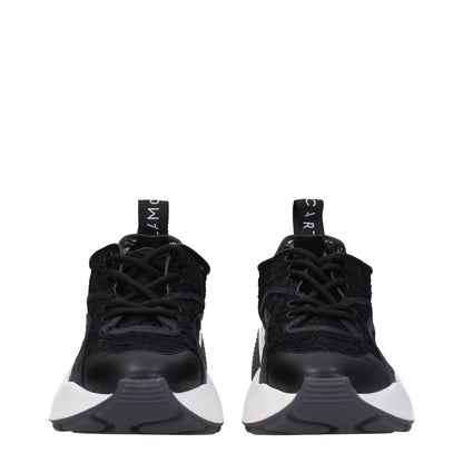 Stella McCartney Black Fabric Chunky Sneakers with back logo, lace-up closure, rubber sole, round toe, and mid heels.