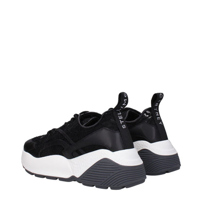 Stella McCartney Black Fabric Chunky Sneakers with lace-up closure and back logo, featuring a 6 cm mid heel and rubber sole.