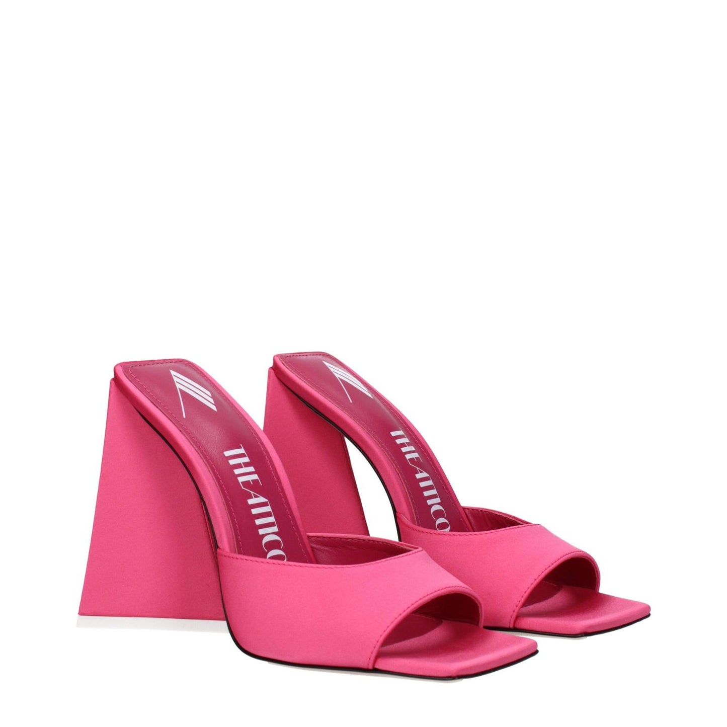 The Attico Pink Fabric Platform Sandals with open toe and high heel, stylish design with leather sole, heel height 11 cm.