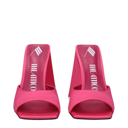 The Attico Pink Fabric Platform Sandals, open toe high heels with leather sole, MPN S000V015026, stylish summer footwear