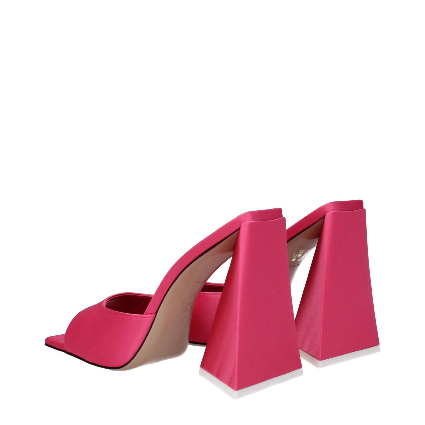 The Attico Pink Fabric Platform Sandals, open toe design with high heel and leather sole, showcasing stylish pink fabric.