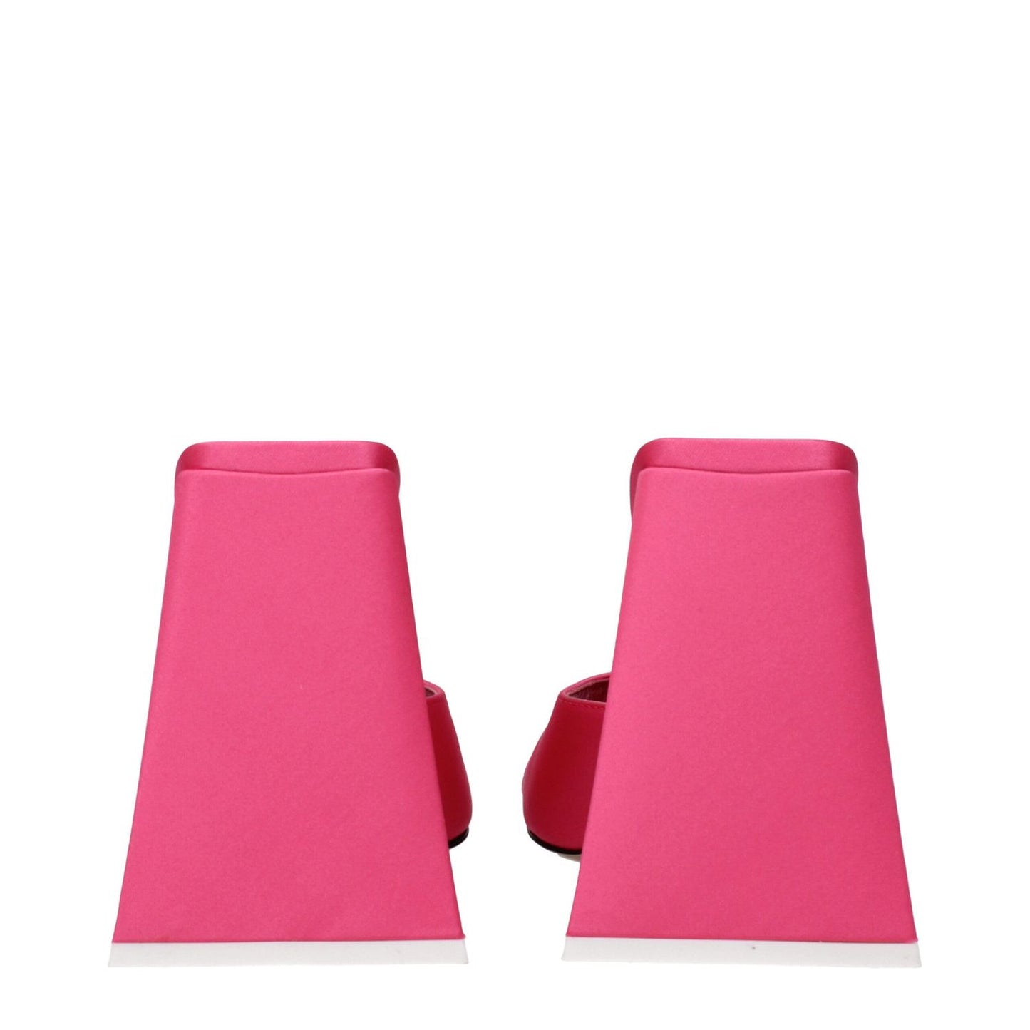 Back view of The Attico Pink Fabric Platform Sandals with high heel and open toe design, showcasing the stylish leather sole and unique heel shape.