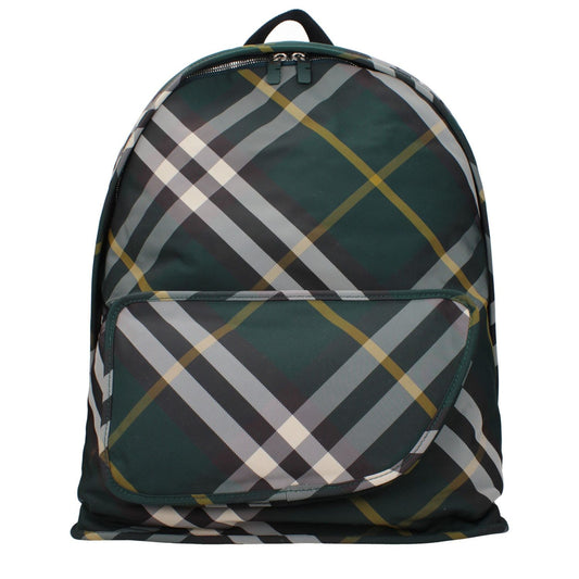 Burberry Green Fabric Backpack with adjustable straps and checkered print, large size with zip closure, spacious internal and external pockets.