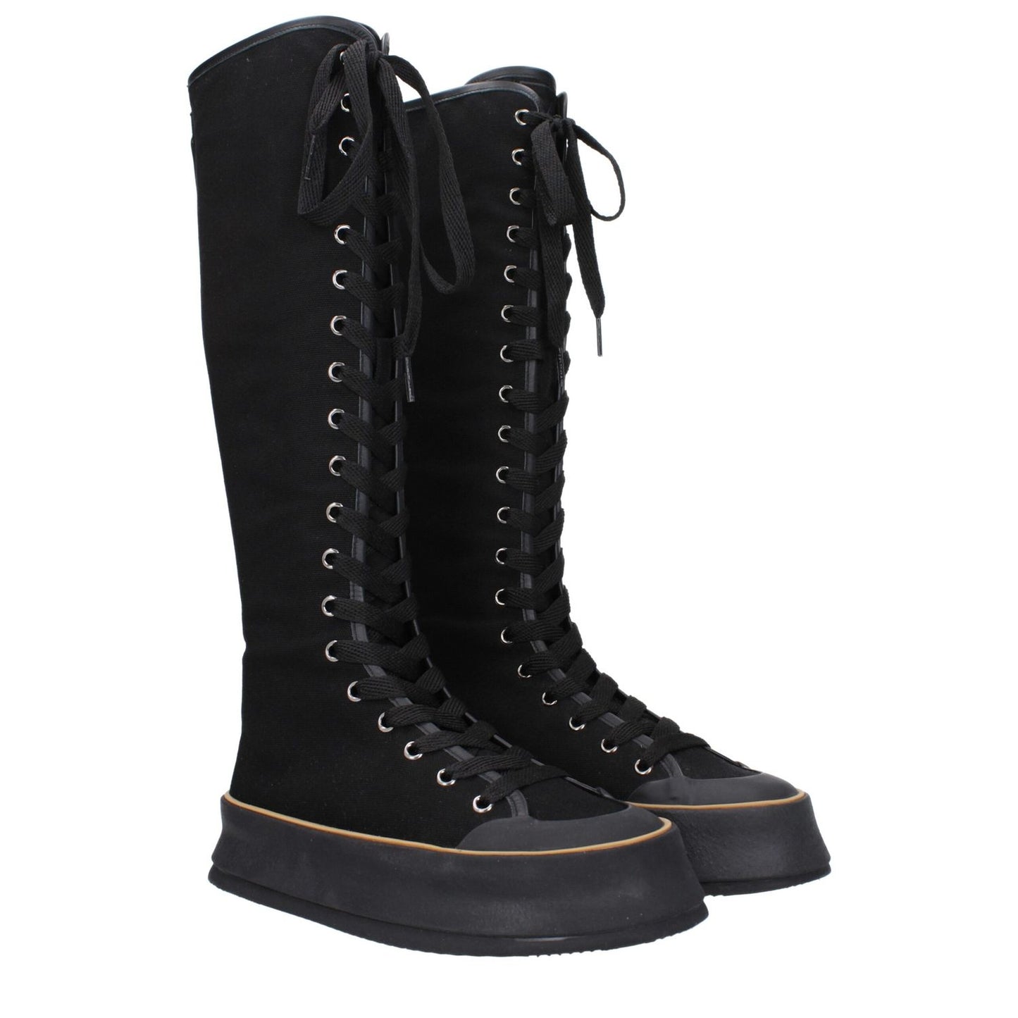 Max Mara Black Fabric Lace-Up Boots with vintage effect, round toe, rubber sole, and wedge heel, style: casual, closing type: lace-up.