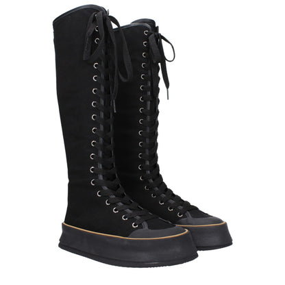 Max Mara Black Fabric Lace-Up Boots with vintage effect, round toe, rubber sole, and wedge heel, style: casual, closing type: lace-up.