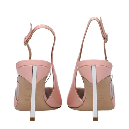 Back view of Casadei Pink Leather High Heel Pumps with silver buckle closure and leather sole.