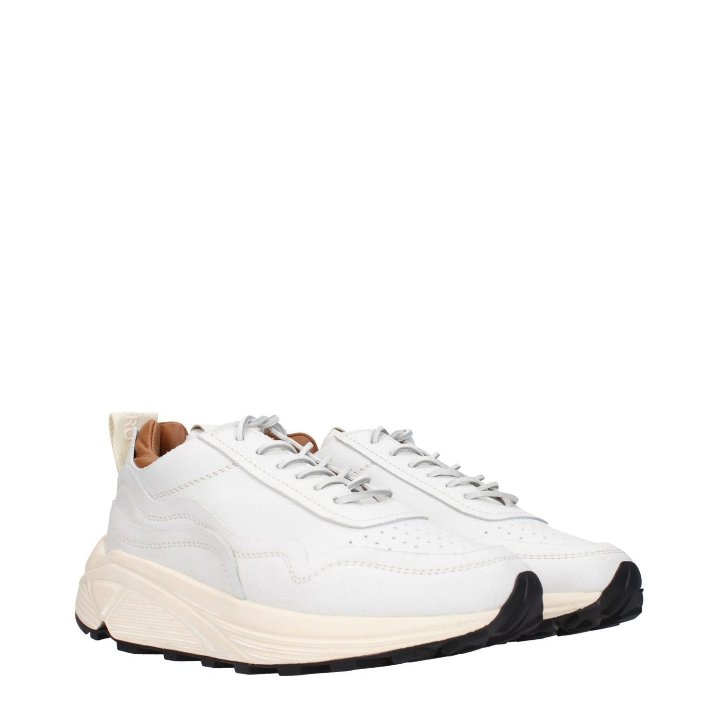 Buttero White Leather Chunky Sneakers with lace-up closure, featuring a vintage and aged effect, and mid heel height of 5 cm.