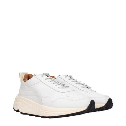 Buttero White Leather Chunky Sneakers with lace-up closure, featuring a vintage and aged effect, and mid heel height of 5 cm.