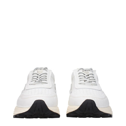 Buttero White Leather Chunky Sneakers with lace-up closure, vintage effect, round toe, mid heel, and rubber sole.