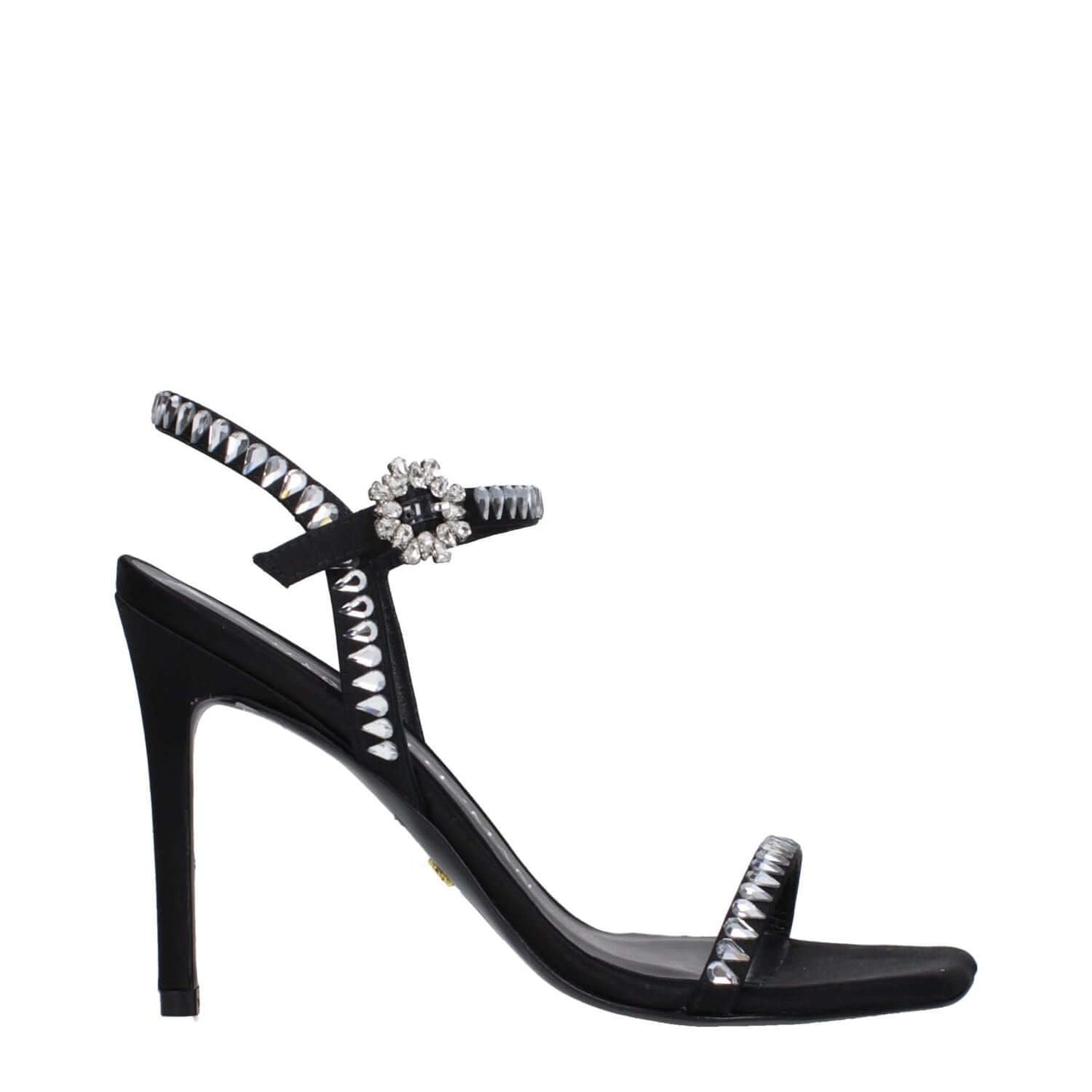Stuart Weitzman Black Satin Stiletto Heel Sandals