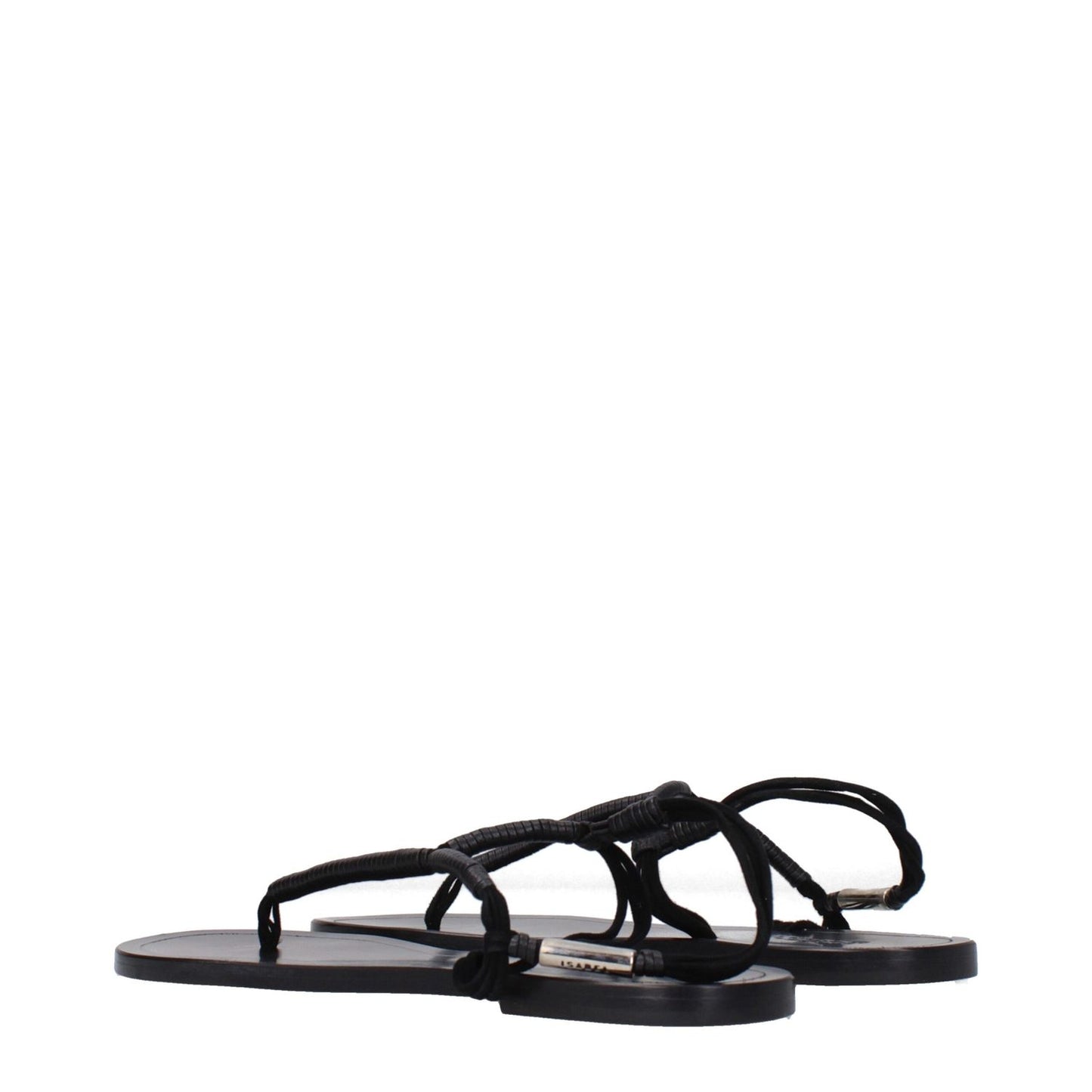Isabel Marant Black Leather Flip-Flop Sandals, open toe, low flat heel, side logo, casual style, MPN SD0058FAA2B03S01BK