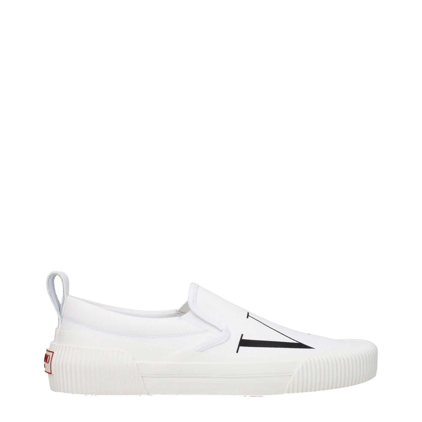Valentino Garavani White Fabric Slip-On Loafers with logos, round toe, rubber sole, and low heel; MPN S0G77VPZA01, product code F81146.