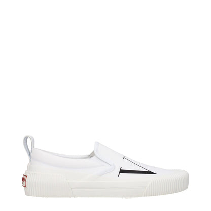 Valentino Garavani White Fabric Slip-On Loafers with logos, round toe, rubber sole, and low heel; MPN S0G77VPZA01, product code F81146.