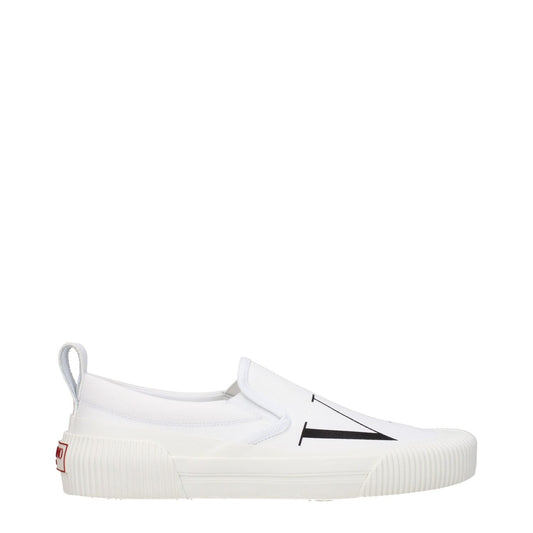 Valentino Garavani White Fabric Slip-On Loafers with logos, round toe, rubber sole, and low heel; MPN S0G77VPZA01, product code F81146.