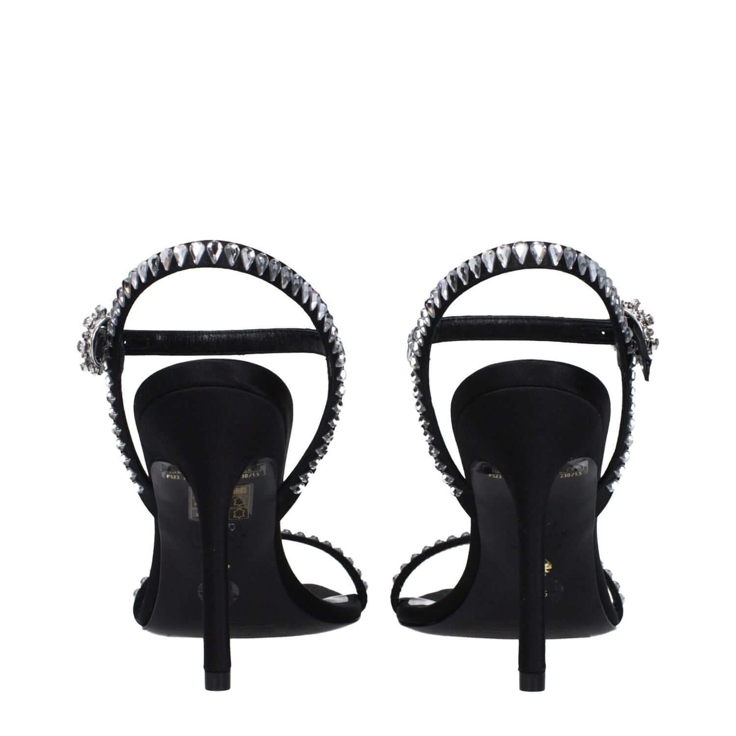 Stuart Weitzman Black Satin Stiletto Heel Sandals