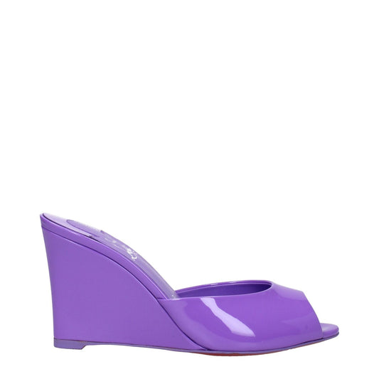 Christian Louboutin Purple Leather Wedge Sandals, open-toe, patent leather, 9.5 cm wedge heel, elegant women's footwear.