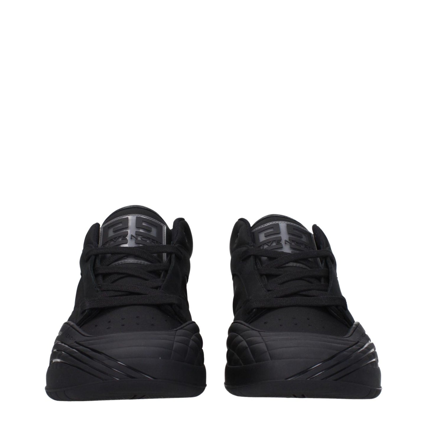 Givenchy Black Fabric Low Top Sneakers with lace-up closure and logo on front, side, and back. Stylish casual sneakers with rubber sole.