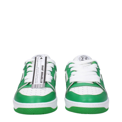 Enterprise Japan Green Leather Low Top Sneakers with lace-up closure and rubber sole, featuring a front logo and round toe design.