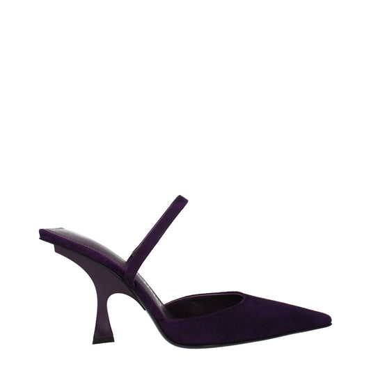 The Attico Purple Leather Stiletto Heel Sandals with pointy toe and high heel, featuring a suede finish in violet, style S790L007614.