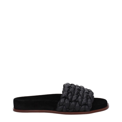 Chloé Black Leather Slippers - Casual open toe design, low flat heel, crafted from premium black leather, style MPN CHC22S557X6001.