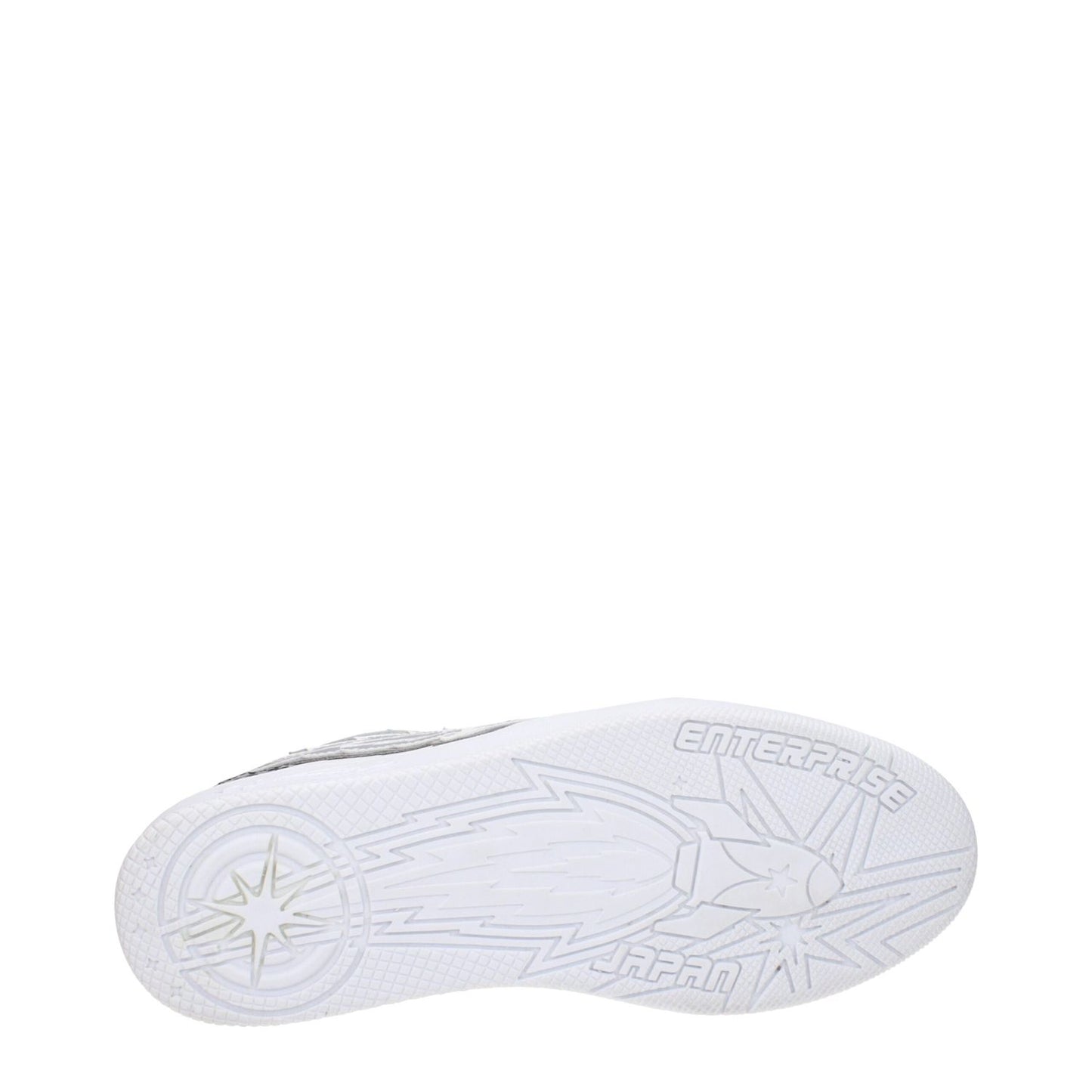 Sole of Enterprise Japan White Leather Athletic Sneakers showing brand logo and design.