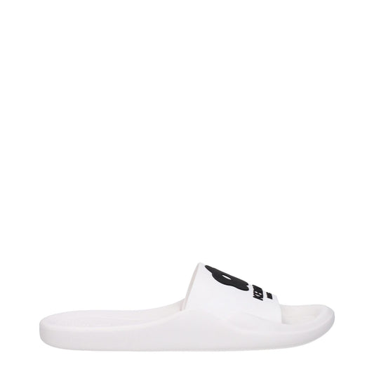 Kenzo White Cotton Slippers with front logo, featuring open toe design and rubber sole, MPN FE52MU110P5102, casual style.