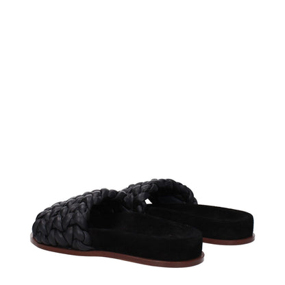 Chloé Black Leather Slippers, casual open toe design with braided black leather upper, low flat heel, MPN CHC22S557X6001.