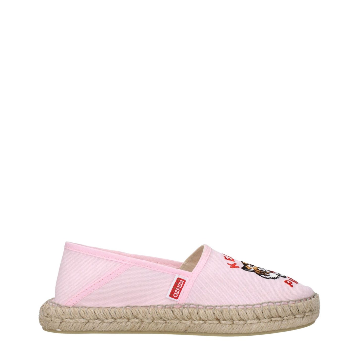 Kenzo Pink Fabric Espadrilles with front and side logos, casual style, rubber sole, round toe, low flat heel, product code F81418.