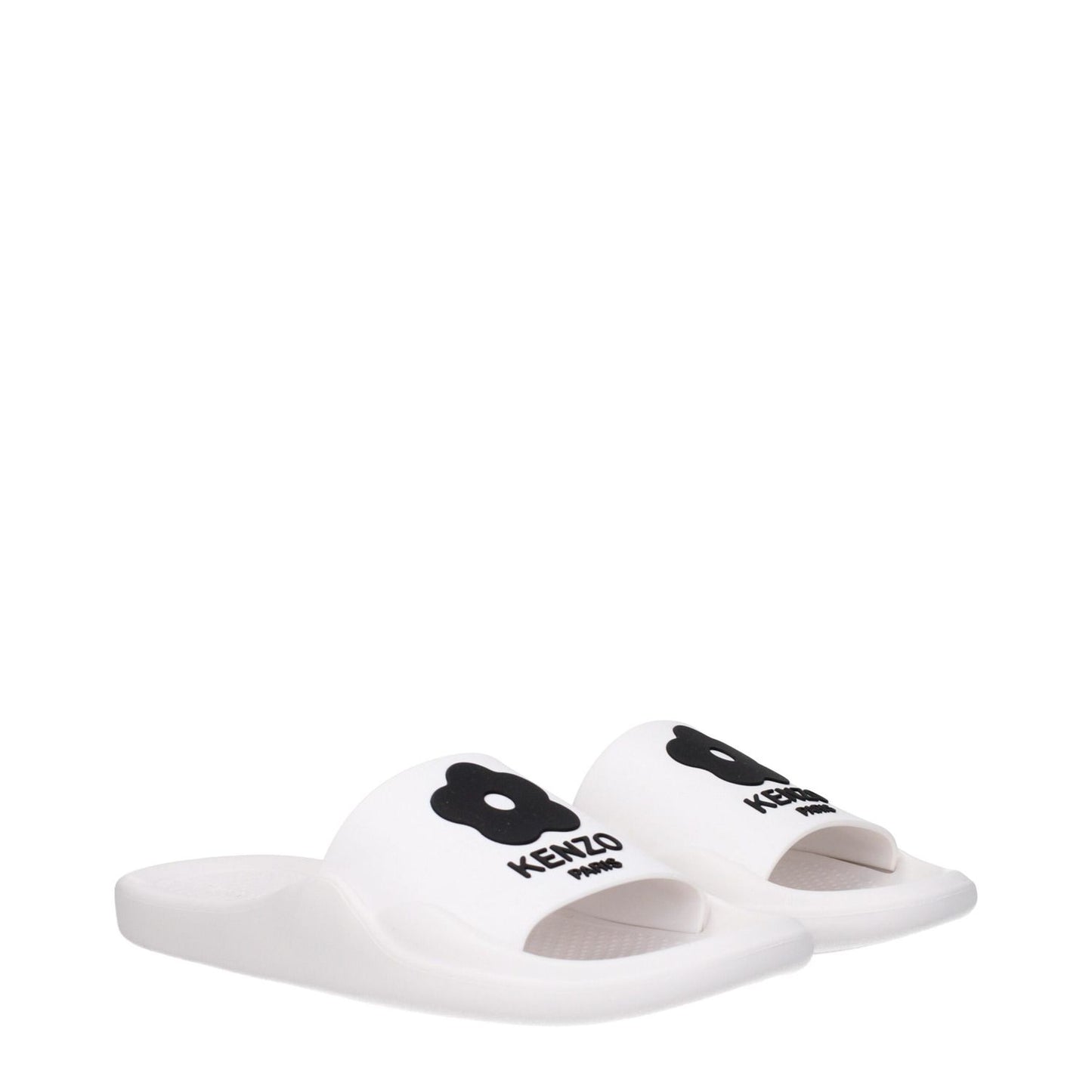 Kenzo White Cotton Slippers with rubber sole, open toe, and front logo design, style casual. MPN FE52MU110P5102, code F81417.
