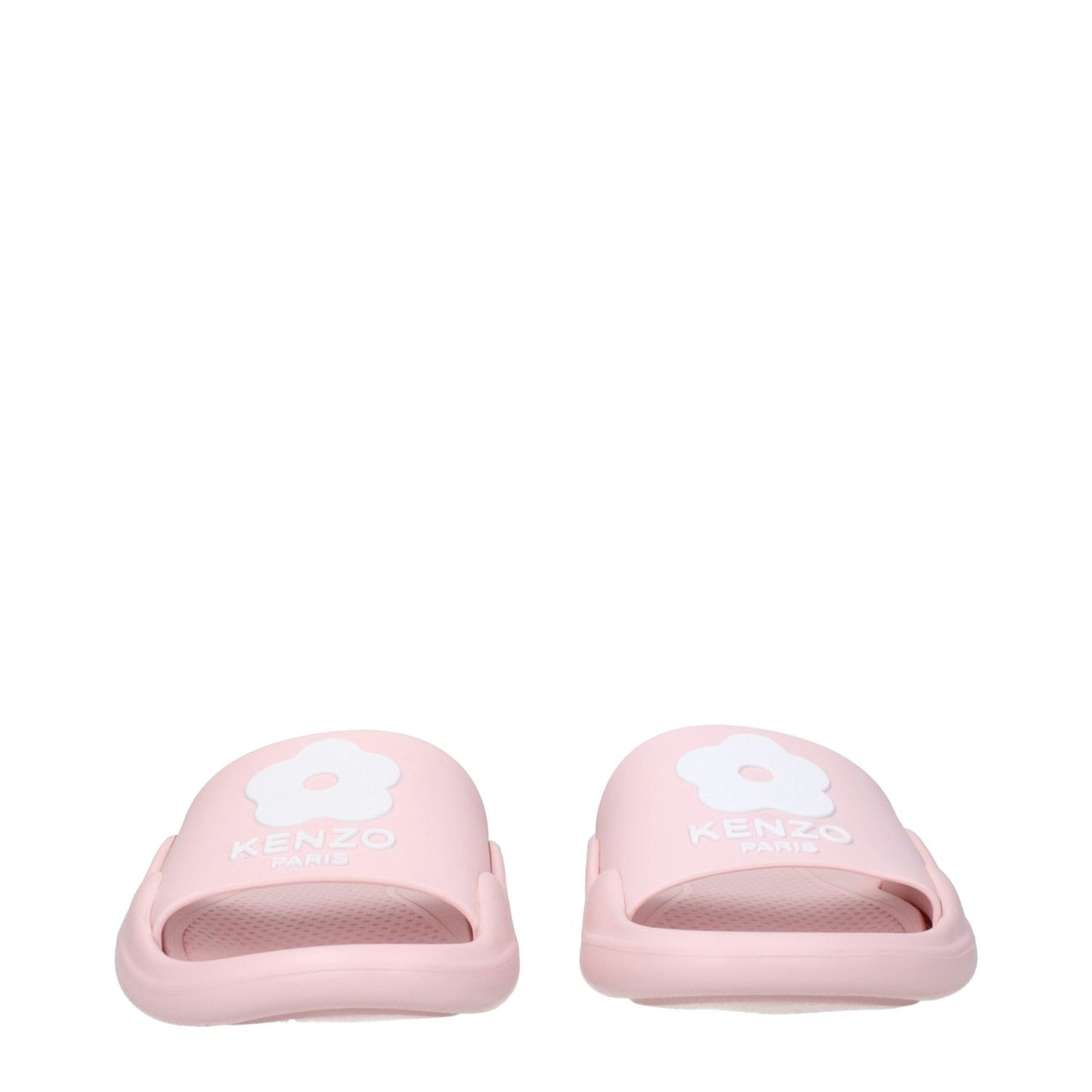 Kenzo Pink Cotton Slippers with open toe design, rubber sole, and front logo, style FE52MU110P5134, casual and low heel.