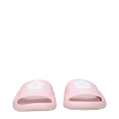 Kenzo Pink Cotton Slippers with open toe design, rubber sole, and front logo, style FE52MU110P5134, casual and low heel.