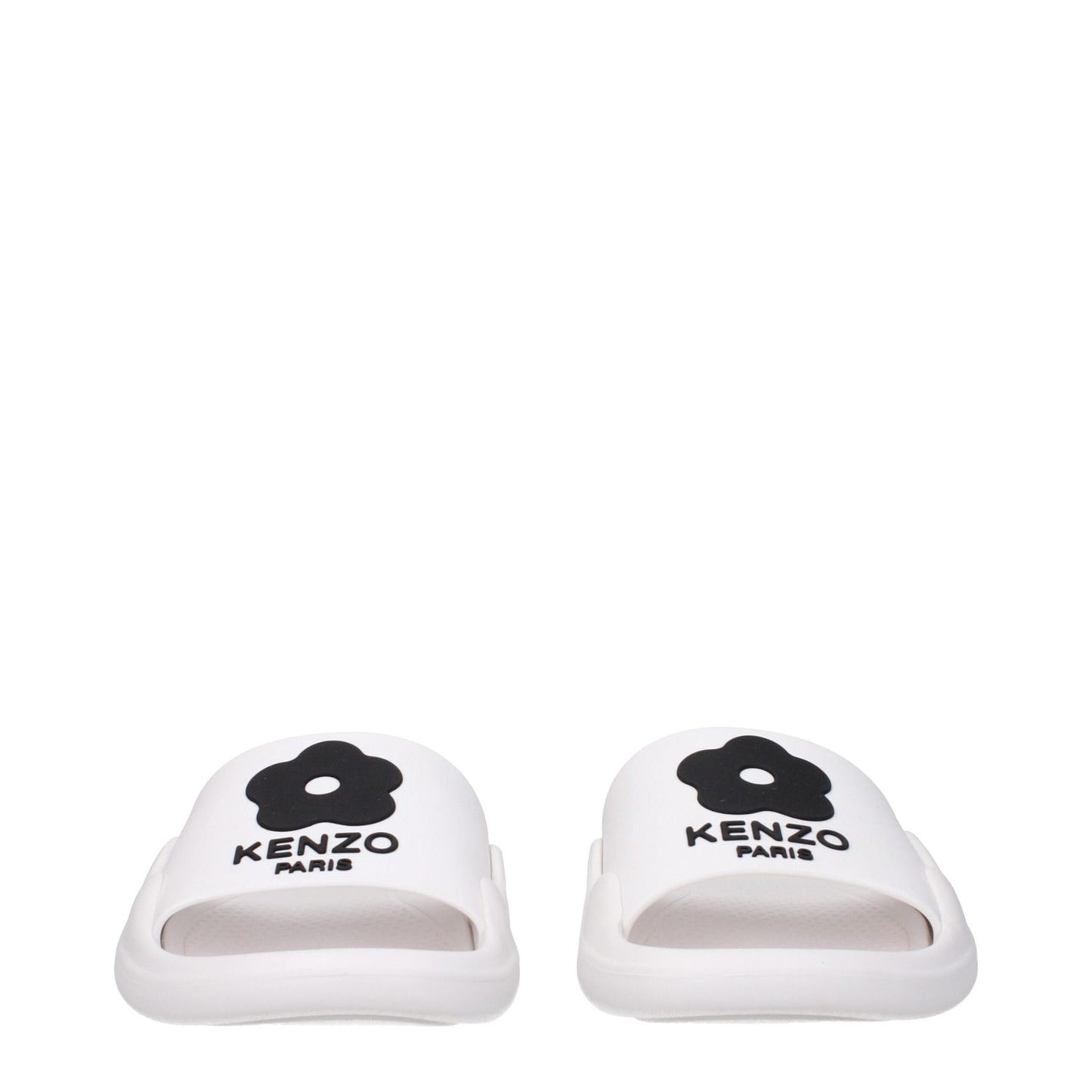 Kenzo White Cotton Slippers with rubber sole, open toe, designed for casual wear, featuring front logo.