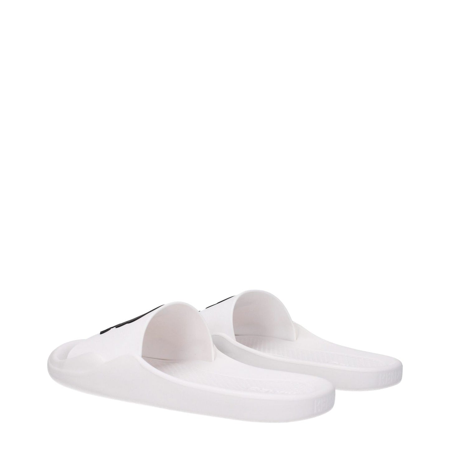 Kenzo White Cotton Slippers with open toe, rubber sole, and front logo, style code F81417, casual design with low flat heel.
