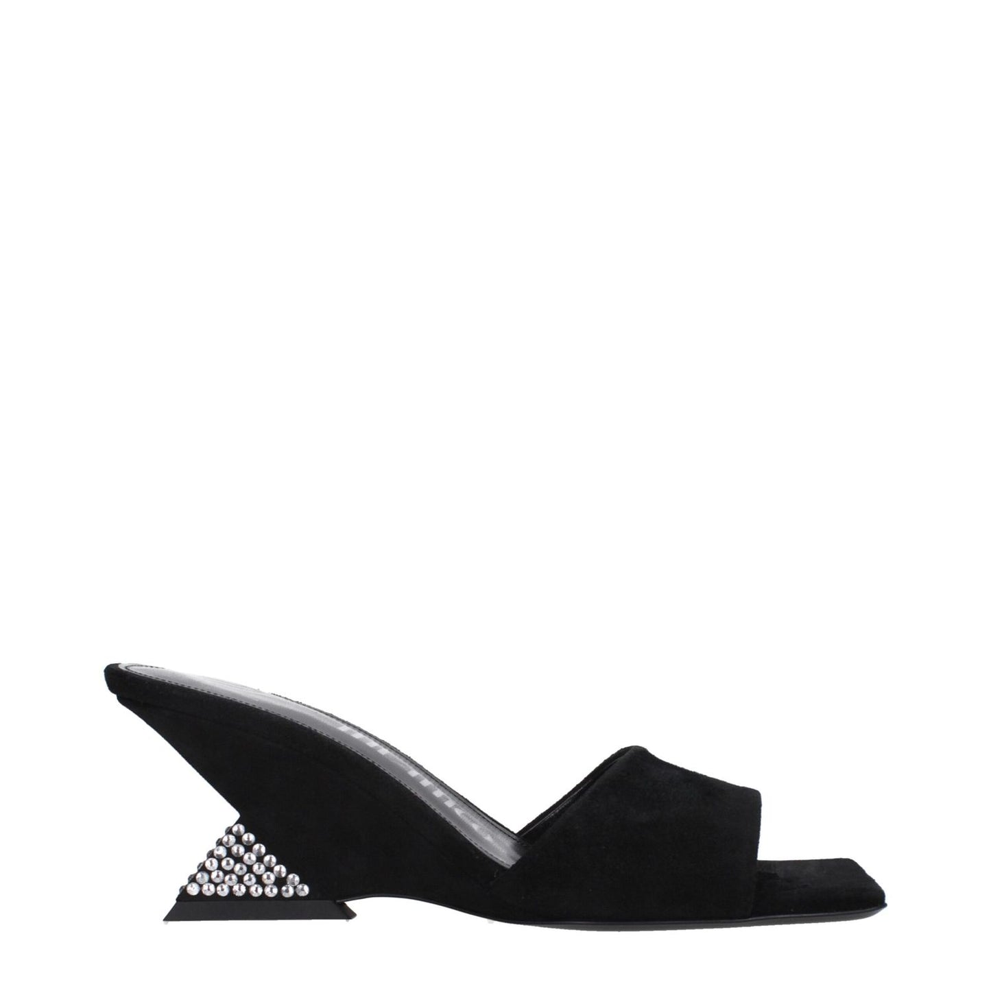 The Attico Black Leather Platform Sandals with open toe and wedge heel, featuring suede upper and leather sole.
