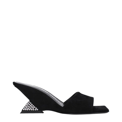 The Attico Black Leather Platform Sandals with open toe and wedge heel, featuring suede upper and leather sole.