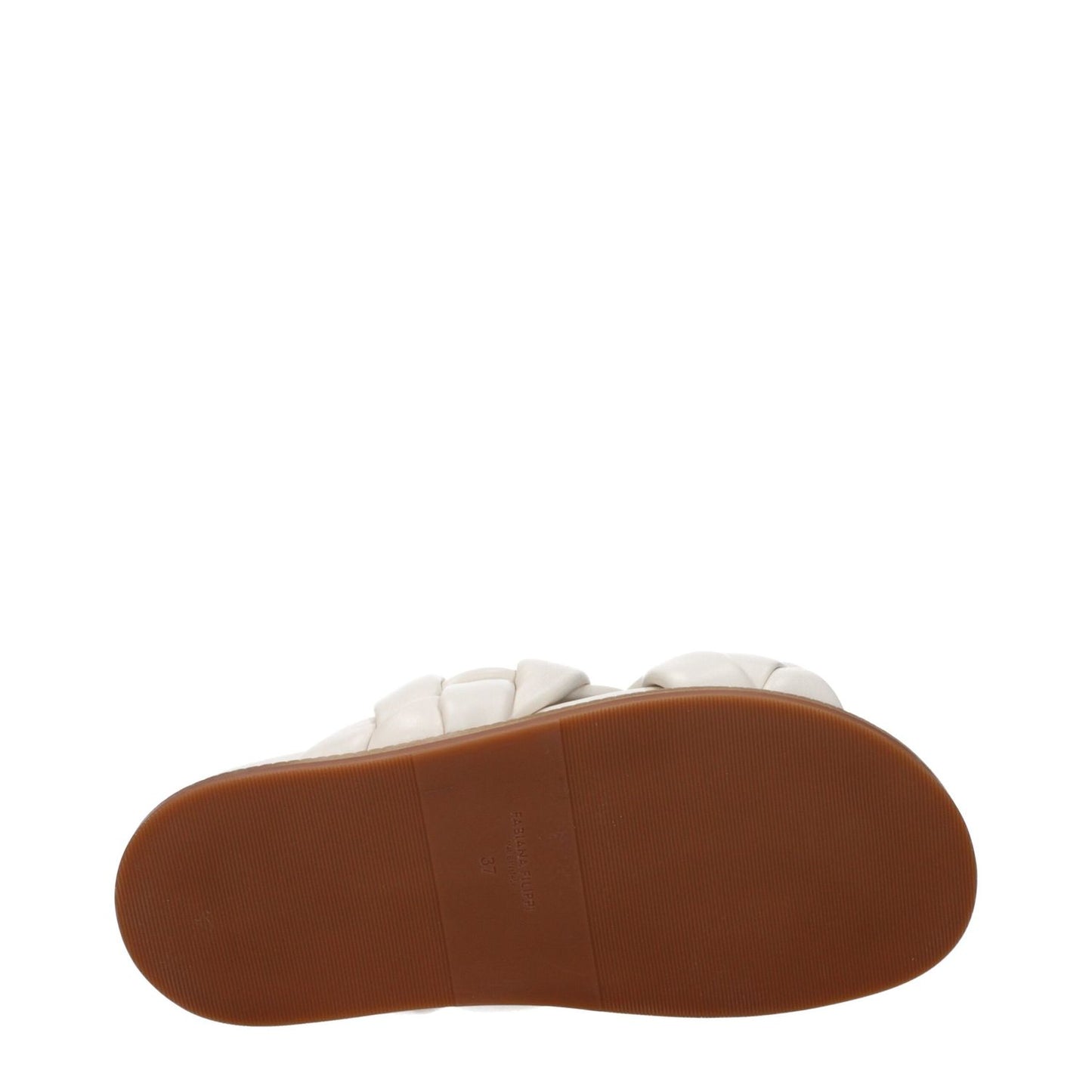 Sole of Fabiana Filippi Beige Leather Slippers with rubber sole and open toe design, casual style, low and flat heel in ivory color.