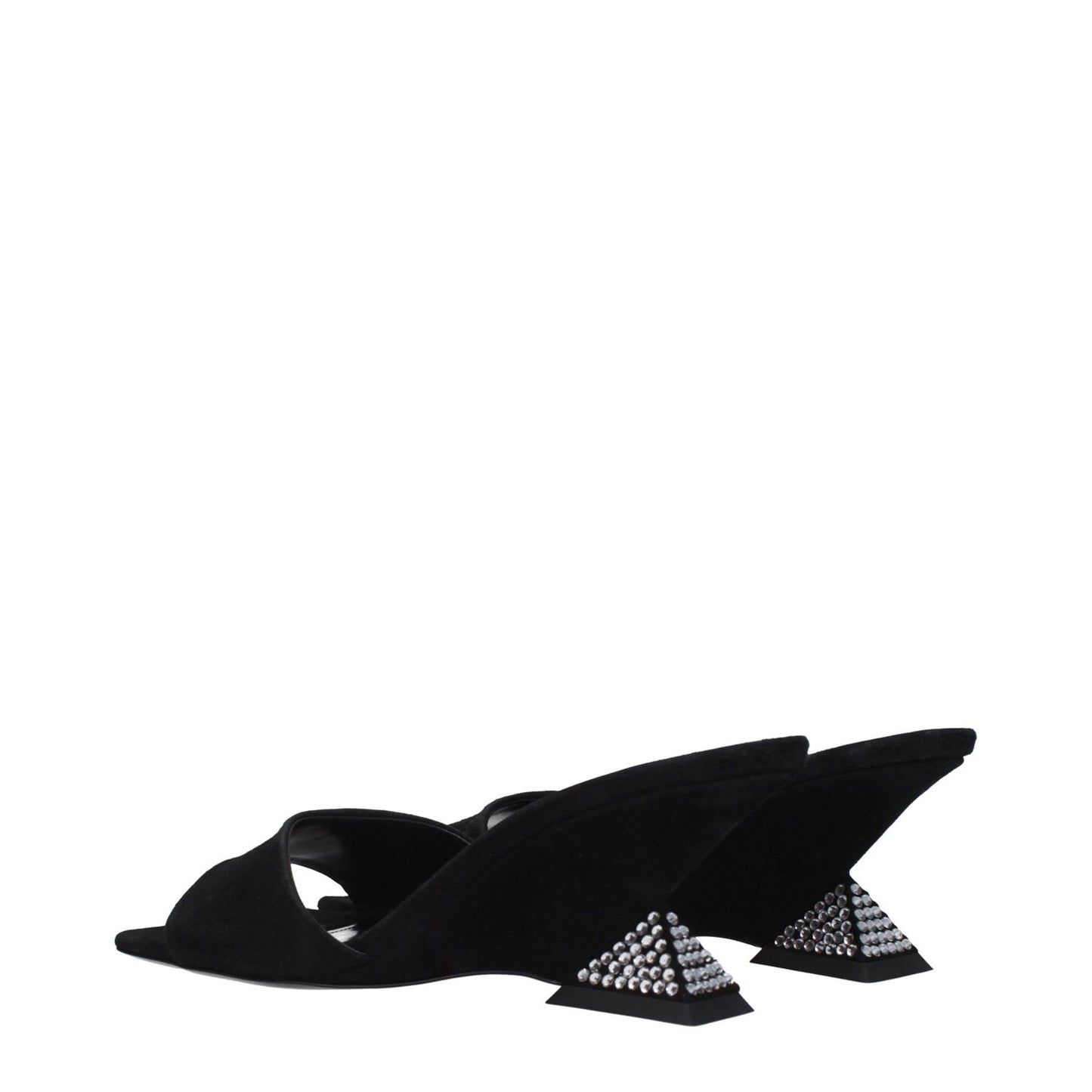 The Attico Black Leather Platform Sandals with studded wedge heels and open toe design, crafted in black suede.