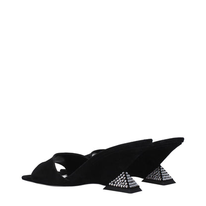 The Attico Black Leather Platform Sandals with studded wedge heels and open toe design, crafted in black suede.