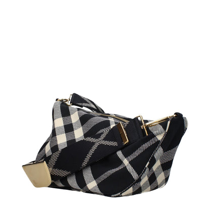 Burberry Black Fabric Crossbody Bag with check print, adjustable shoulder strap, and zip closure. Medium size casual style.