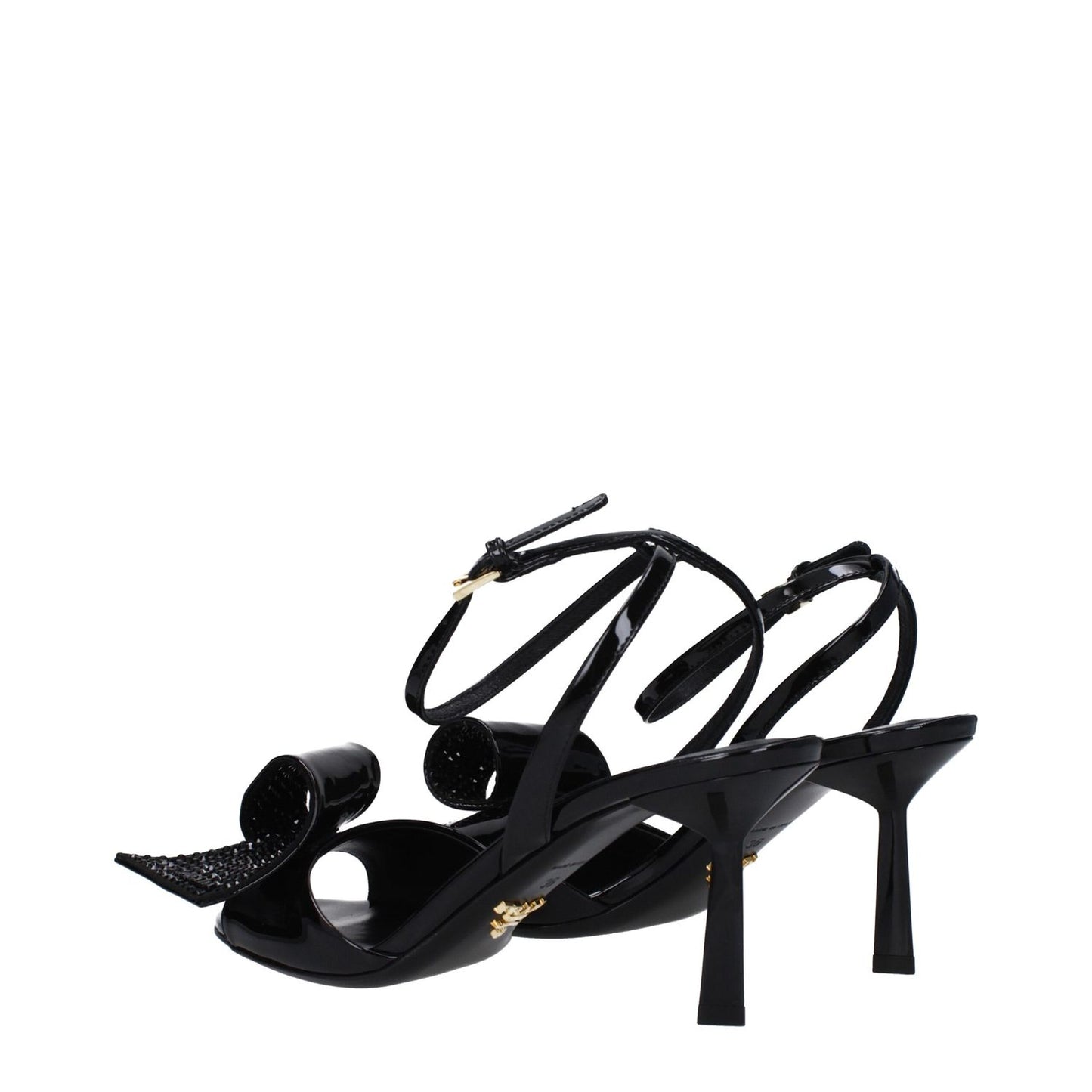 Prada Black Leather Stiletto Heel Sandals with buckle closure, mid heel, open toe, leather sole. Style: Casual. MPN: 1X347N3LOCF075F0002.
