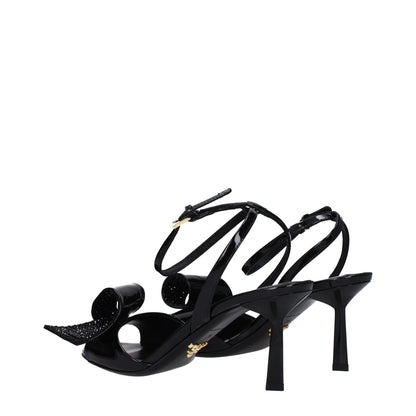 Prada Black Leather Stiletto Heel Sandals with buckle closure, mid heel, open toe, leather sole. Style: Casual. MPN: 1X347N3LOCF075F0002.