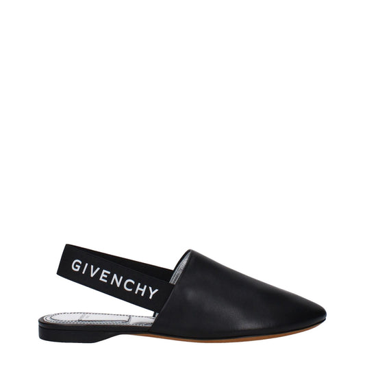 Givenchy Black Leather Mules with side and back logo, round toe and low flat heel, MPN BE2003E00H008, casual style, leather sole.