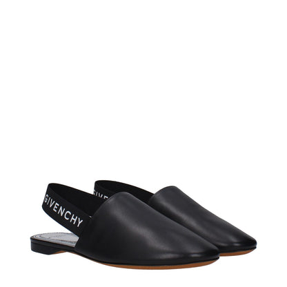 Givenchy Black Leather Mules with side and back logo, casual low flat heel, round toe, leather sole, MPN BE2003E00H008.