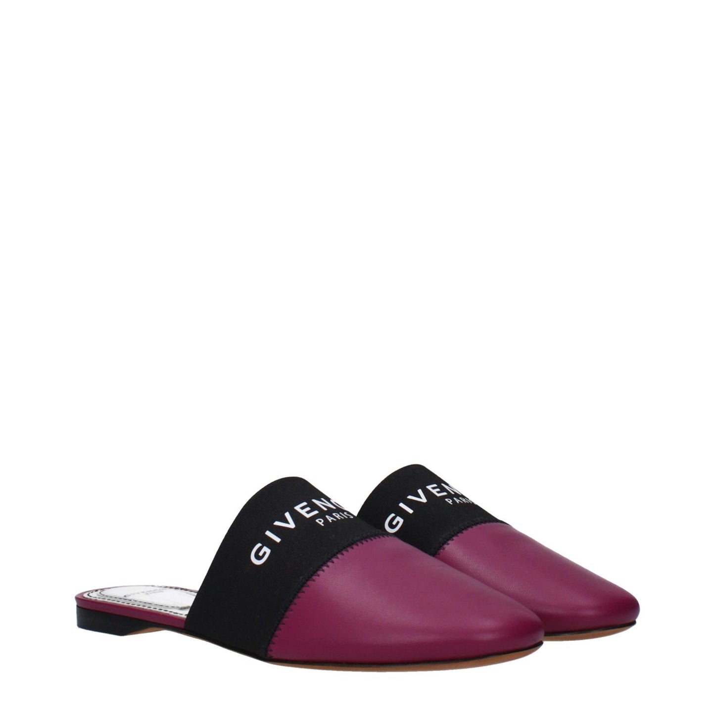 Givenchy Purple Leather Slippers featuring front logo, casual style, round toe, low flat heel, leather sole. MPN BE2002E01H510