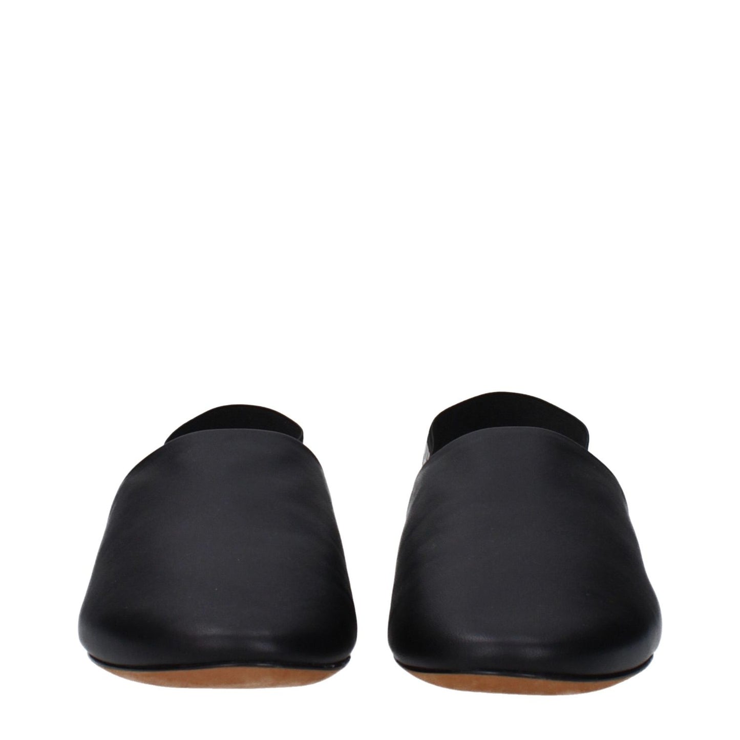 Givenchy Black Leather Slides with round toe and low flat heel, featuring side and back logo in black leather design.