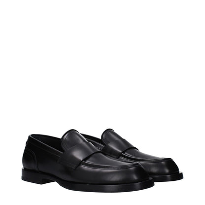 Dolce & Gabbana Black Leather Slip-On Loafers with round toe and low heel, MPN A30264AB64080999, casual style leather sole.
