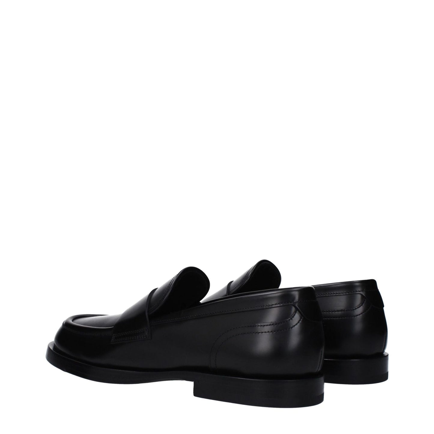 Dolce & Gabbana Black Leather Slip-On Loafers, casual round toe, flat leather sole, MPN A30264AB64080999, side view