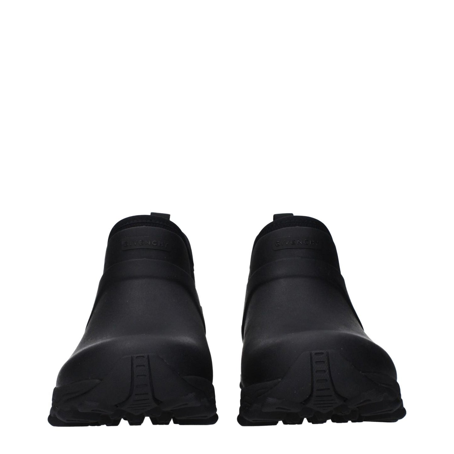 Givenchy Black Cotton Ankle Boots with round toe, rubber sole, front and back logos. Casual low flat heel design, MPN: BH604CH1QG001.