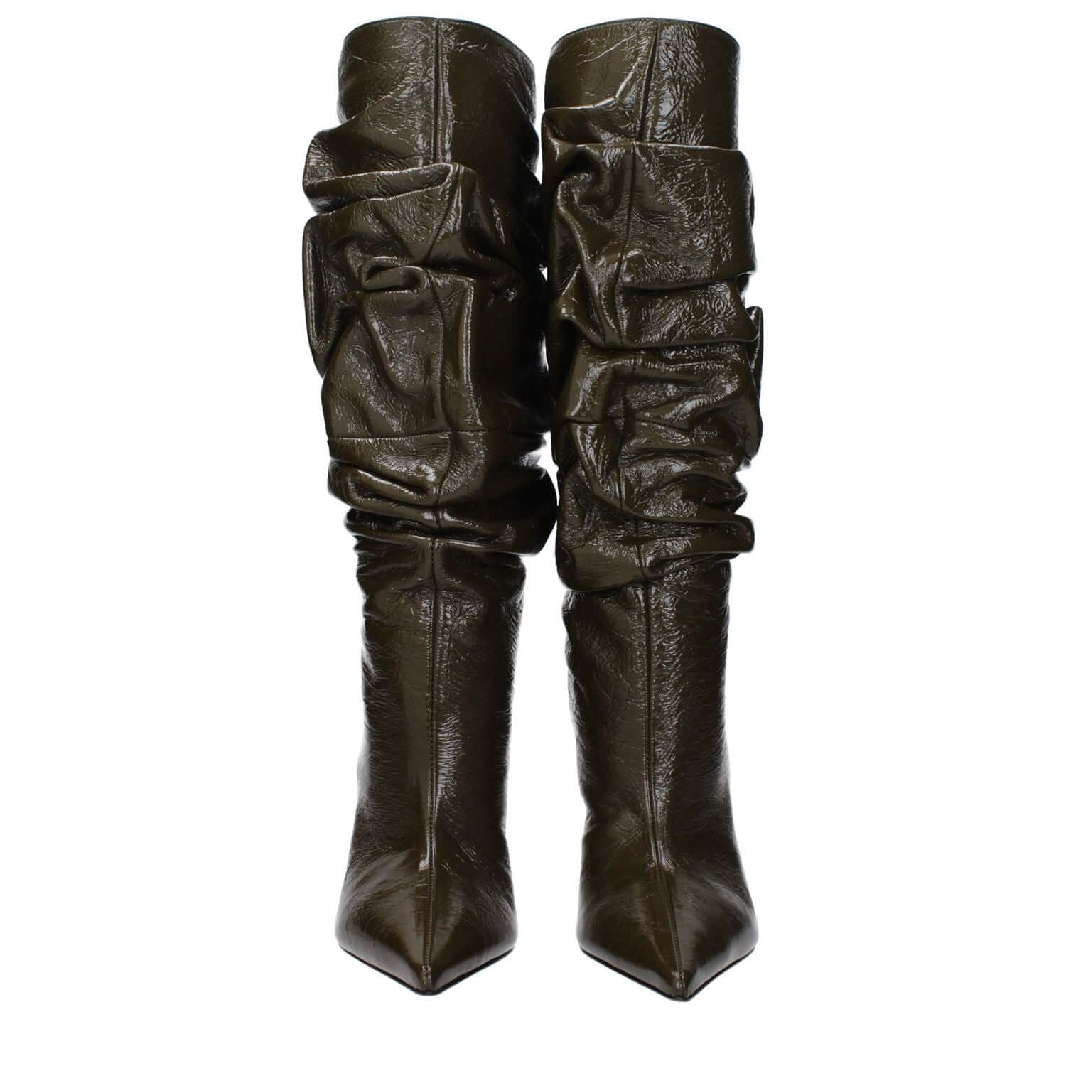 Amina Muaddi Green Leather High Heel Boots