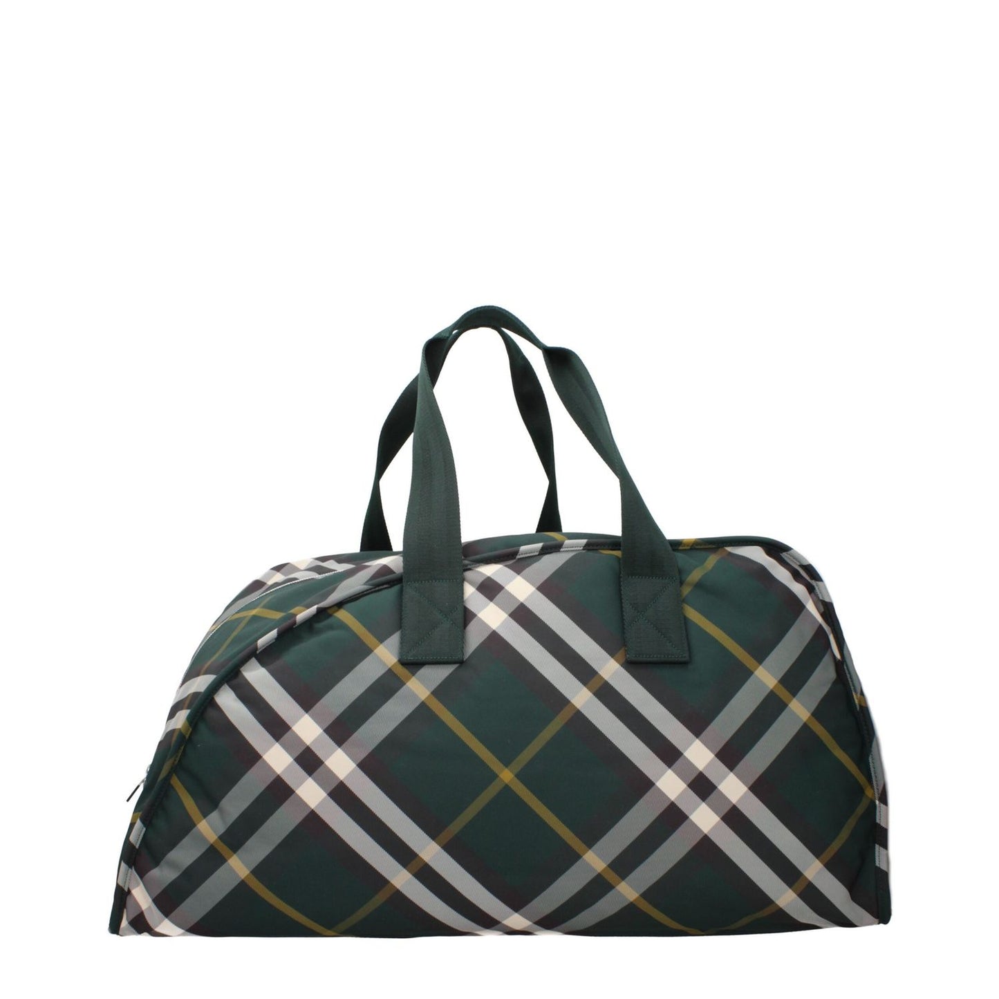 Burberry Green Fabric Luggage And Travel bag in check print with silver accents, maxi size, casual style, and zip closure.